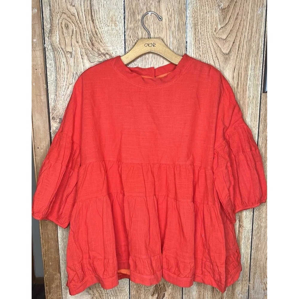 Belengsci Women's Large Layerd Solid Red Formal Blouse Button Neck Closure